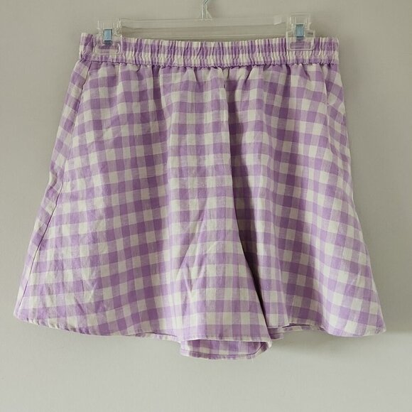 ZARA | Purple Lilac Gingham Checked Linen Blend High Waisted Bermuda Shorts Sz S - Picture 3 of 6